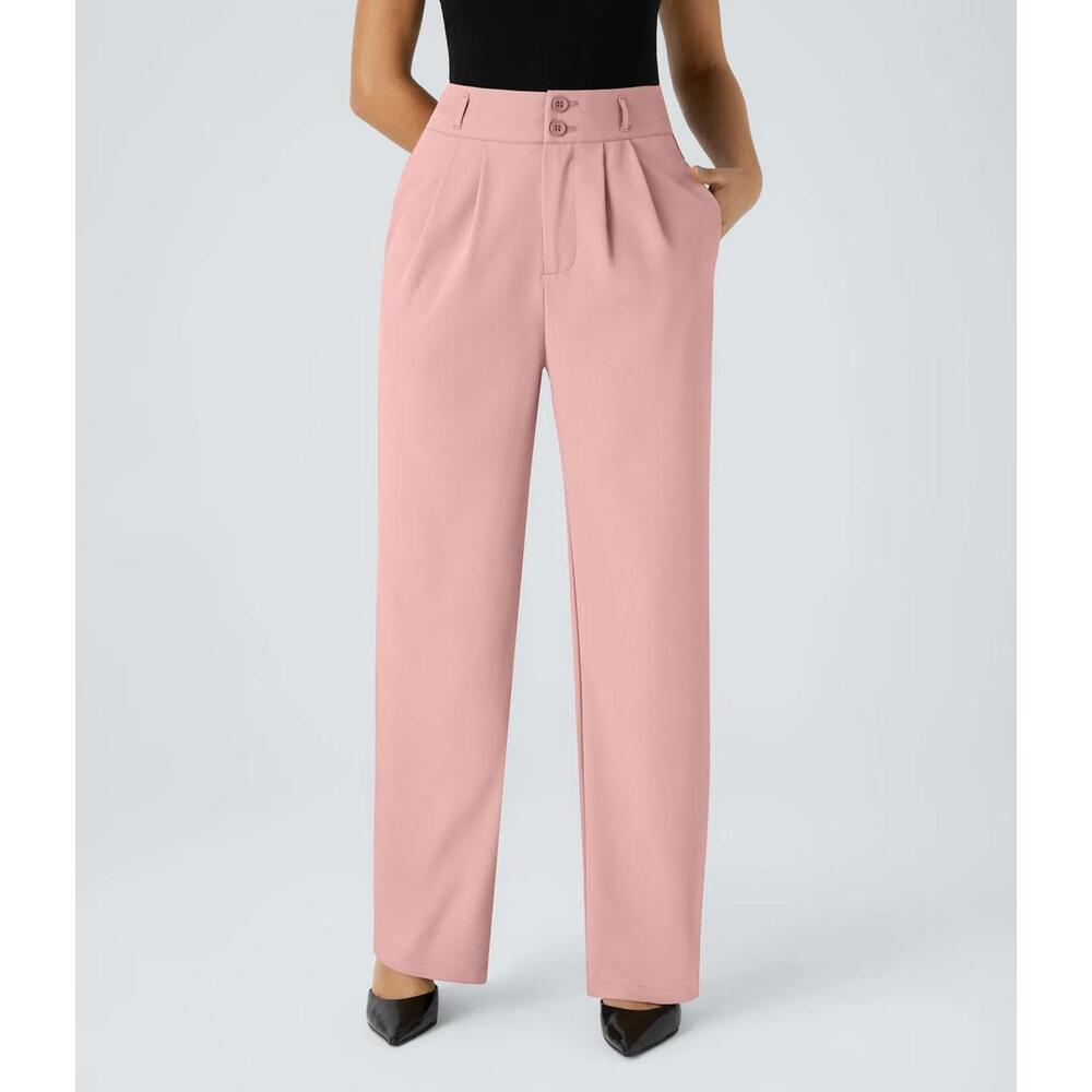 NWT Halara Flex™ High Waisted Shirred Straight Leg Work Pants Size Large Petite